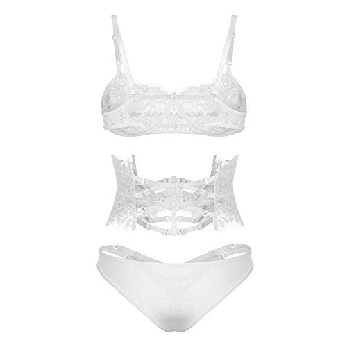 Lingerie dentelle blanche QQQQC sous-vêtement sexy bandage femme M