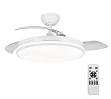 LEDUNI Ventilador con Luz LED 72w 7590LM con mando a distancia, Motor DC temporizador, 6 velocidades, aspas retráctiles, 3 temperaturas de luz, función verano-invierno Silencioso (Blanco)