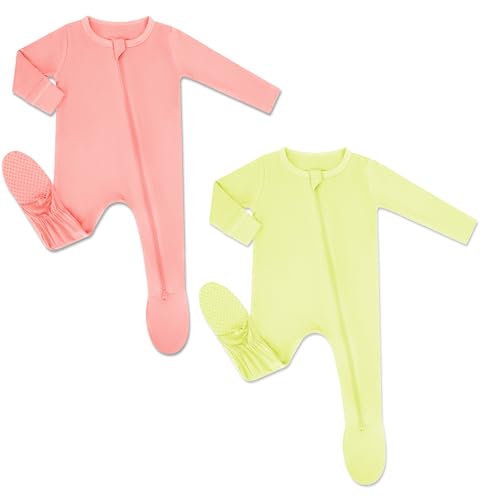 Image of HAPIU Rayon from Bamboo Baby Footed Pajamas, 2 Way Premium Zipper, Footie for Baby Boy Girls, Newborn-24 Months
