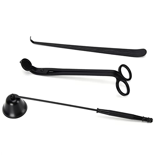 NOENNULL 3 Piece Candle Accessory Set, Candle Wick Trimmer, Cutter, Extinguisher, Fire Extinguisher, Wick Spoon, Gift Accessories (Black)