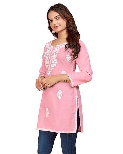 Image of Women's Rayon Chikankari Embroidered Short Kurti | Lucknowi Work Kurta