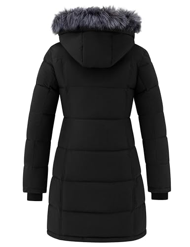 wantdo Women's Waterproof Winter Coat Warm Long Puffer Jackets with Faux Fur Hood Thicken Parka2
