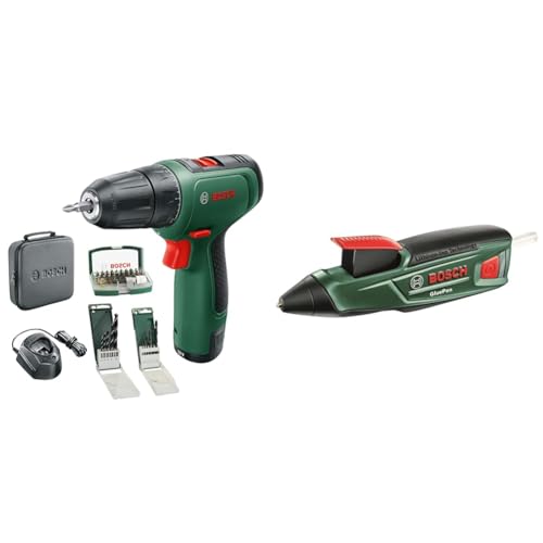 Avvitatore a batteria Bosch EasyDrill 1200 (batteria da 12 V 2,0 Ah, set trapano e cacciavite) - Edizione Amazon + Pistola incollatrice GluePen (caricatore micro USB, 4 x colla, 3,6 Volt)