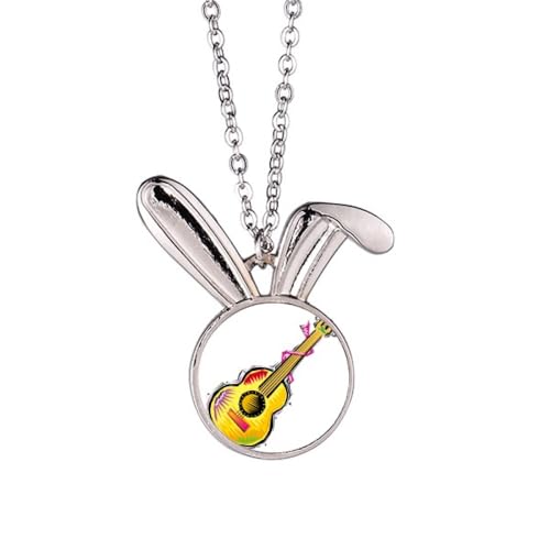 Collier pendentif lapin guitare mexicaine en émail bijou fantaisie