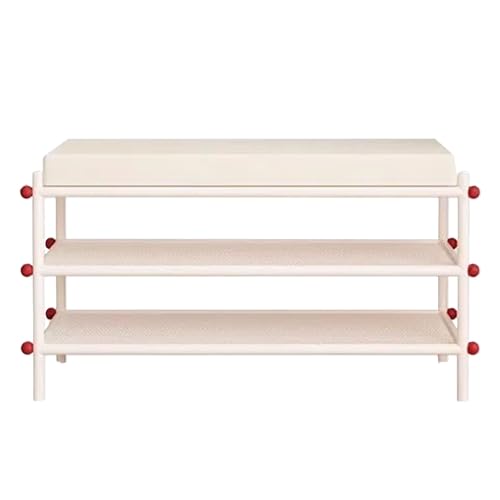 金属製の靴ラックベンチ、3段玄関靴収納ベンチ、クッションシート付きオープン玄関オーガナイザーベンチ、取り付け不要(Beige,100cm/39.3inch)