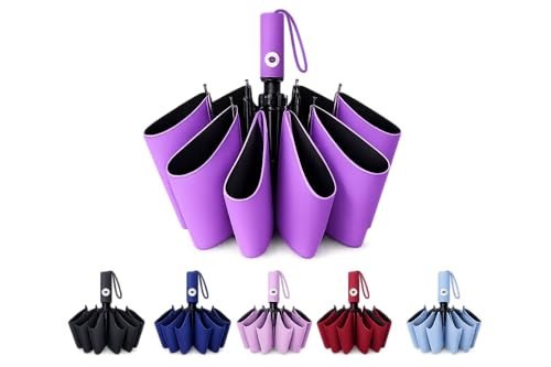 Image of ๐๐ฎ๐ป๐๐ฒ๐ฟ๐ฎ Compact Automatic Folding Umbrella - Windproof, UV Protection, ๐ญ๐ฎ ๐ฅ๐ถ๐ฏ๐ Lightweight Portable Travel Portable Umbrella for Men & Women Use in Sun & ๐ฅ๐ฎ๐ถ๐ป (Purple)