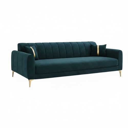 Image of Hermione Luxe Velvet-Suede Fabric 3 Seater + 2 Seater Sofa Set | Golden Legs | Comfortable & Spacious Seating | Modern Sofa Set for Living Room - Green Teal