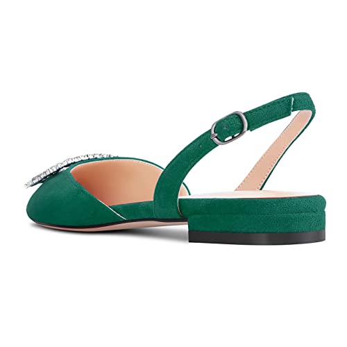 TNYNFBEB Women Chunky Block Low Heel Pointed Toe Flats Shoes Slingback Buckle Rhinestone Crystal Party Cute 0.6 Inches Heels4