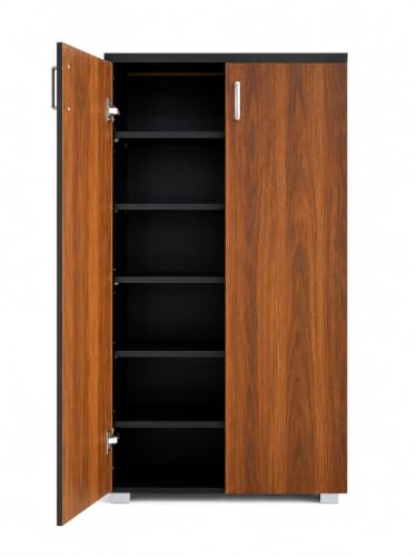 Image of Fusion 2 Door Shoe Cabinet | Engineered Wood | Two-Tone Design | Tall Space-Saving Cabinet, and Curved Handles | Extra Thick Table Top - Fits Up to 30 Pairs (DIY Assembly) (Wenge)