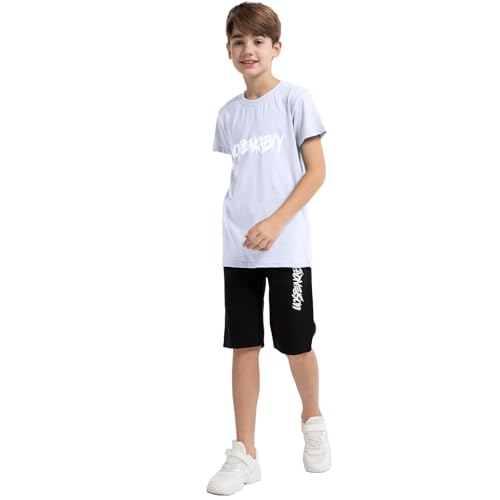Image of amropi Boys Shorts Set Cotton T-Shirt and Short Pants 2 Pieces Summer Tracksuit for Age 2-12 Years