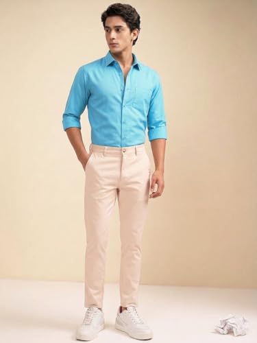 Image of Cozytton Men's Pure Cotton Solid Stylish Casual & Formal Wear Shirt | Stylish Regular Fit Full Sleeve Comfortable Office Party Trendy Shirt - Multi Color