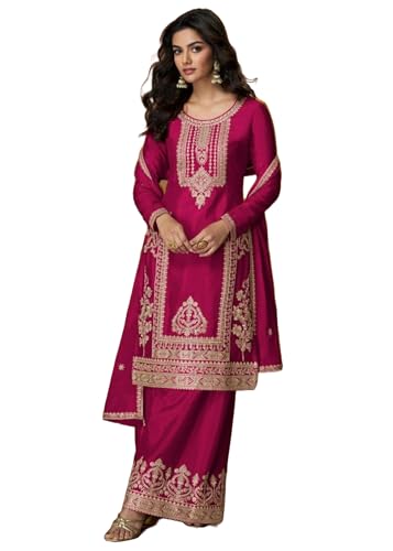 Costume indien en tissu chinnon de soie brodé robe de fête modèle 15315