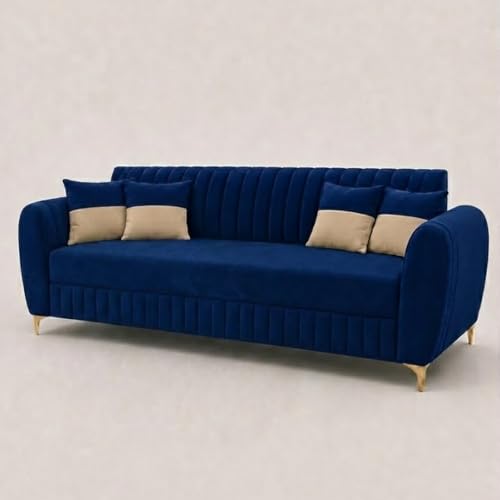 Image of CASASTYLE Signature Velour 3 Seater Sofa Set | Boston Matte Fabric | 40D Foam + Zigzag Spring | 3-Yr Warranty (Midnight Blue)