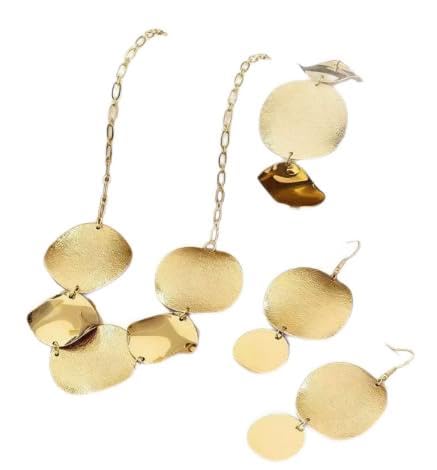 Aretes, gargantilla y pulseras doradas que no pesan para fiestas de mujer