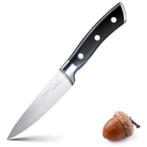 OAKSWARE Paring Knife, 4 inch Small Kitchen Knife Ultra Sharp German Stainless Steel Fruit and Vegetable Cutting Chopping Knives - Full Tang Ergonomic Handle Cover