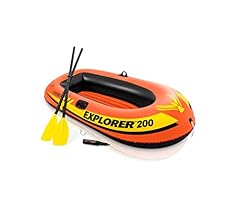 INTEX Explorer Inflatable Boat Series: Dual Air Chambers – Welded Oar Locks – Grab Handles – Bow Rope – Sporty Design
