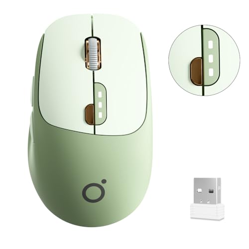 SEUNKWANG Dual-Mode Wireless Mouse with Visible Battery Indicator Silent Rechargeable Bluetooth & 2.4G Computer Mouse 1600 DPI One-Click Desktop Privacy Key Portable Mice for Laptop/PC/Mac - Green