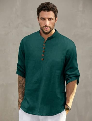 Image of FINIVO FASHION Men's Solid Cotton Blend Regular Fit Straight Kurta with Roll of Sleeve and Classic Collar, Pack of 1