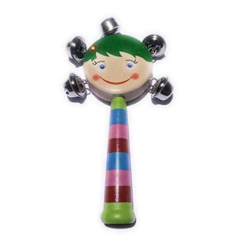 YAMKAY Wooden Rainbow Handle Face Jingle Bell Rattle for Pack of 1