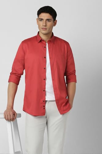 Image of Peter England Men's Slim Fit Full Sleeve Casual Shirt in Twill Weave Cotton