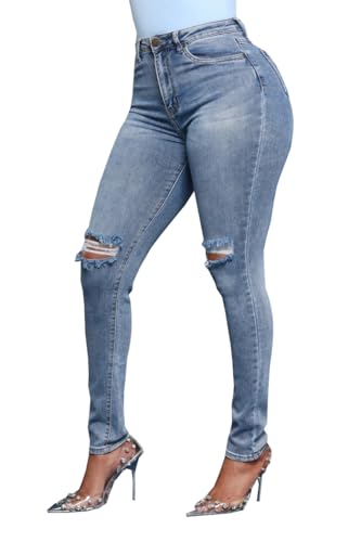 Skinny Jeans for Women Elastic High Waist Stretchy Classic Drawstring Slimming Jeggings Ripped Denim Trousers Pants2