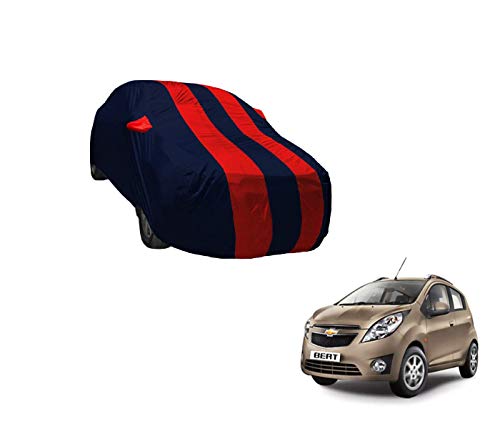 Image of Auto Hub Car Cover Compatible with Chevrolet Beat with Weather Proof, Mirror Pocket, Triple Stitched, Beat Car Cover- Navy-Red