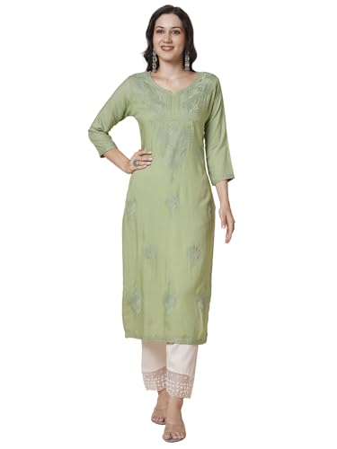 Image of RATAN Rayon Straight Lucknowi Chikankari Ethnic Wear Kurta for Women