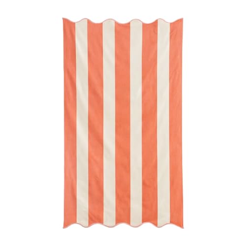 Image of Allure Extra Large Striped Scalloped Beach Towel 90 x 170cm – 100% Cotton Stripe Towel for Beach, Pool & Travel, Super Soft & Absorbent, Quick Dry, Plush Dual-Sided Velour & Terry (Burnt Orange)