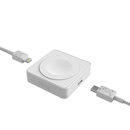 iFory Watch Charger Designed for Apple Watch Series 6/SE/5/4/3 MFi Certified Magnetic Wireless Charger with Dual Port USB C and Lightning - CloudWhite