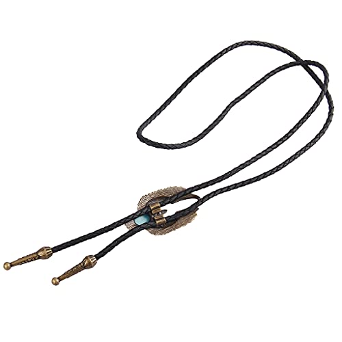 Image of GelConnie Bolo Tie for Men Women Western Cowboy Turquoise Leather Necktie | Natural Stone Bolo Tie Necklace for Women Rodeo Cowboy Leather Necktie Native American Western Cowgirl Ties Adjustable Cord