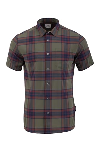 Flylow Men's Anderson Shirt - Plaid Button-Up Short-Sleeve Shirt for Casual Wear, Hiking, Biking, & Climbing - Jasper/Night Plaid - Medium