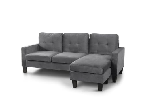 EASYMOBEL Sofá + Puf Convertible en Chaise Longue - 184x131 cm - Estilo Moderno y Clásico - Color Gris Terciopelo