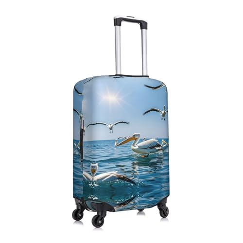 Pelican Birds Blue Sea Sky Print Luggage Protection Cover, 18-32 Inch Scratch Resistant Luggage Cover3