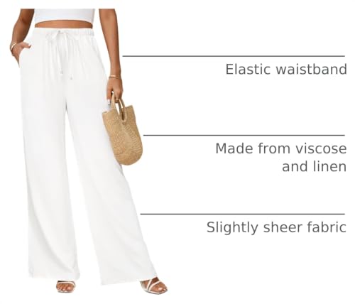 Image of Linen Pants for Women Flowy Palazzo Pants Boho High Waist Wide Leg Trousers Summer Beach Vacation Outfits 2026