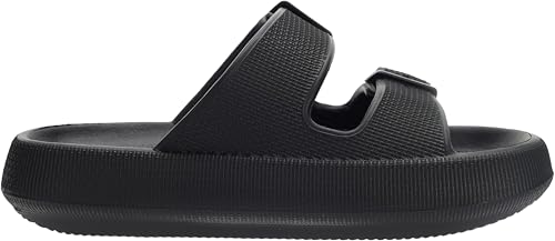 WHITIN Slides for Women Men Double Buckle Adjustable Thick Sole Pillow Slippers Bathroom Sandals4