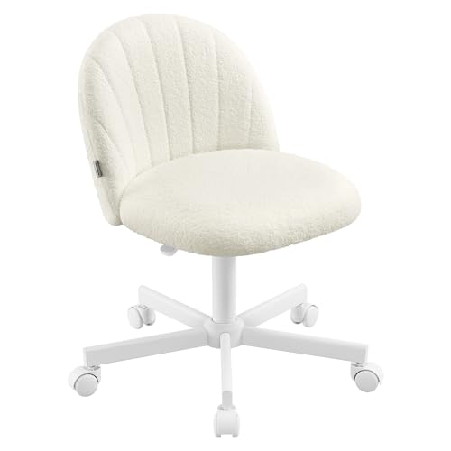 SONGMICS Chaise de Bureau, Chaise Coiffeuse en Tissu Peluche, Fauteuil avec Rembourrage en Mousse, Hauteur Réglable, pour Bureau, Chambre, Dressing, Blanc...