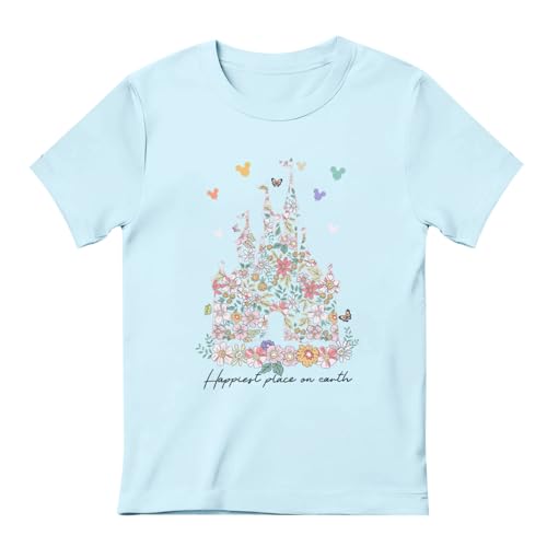 Image of Magic Kingdom Shirts for Girls Floral Magical Castle Graphic Cute Tshirt Kids Flower Holiday Vacation Trip Tee Tops
