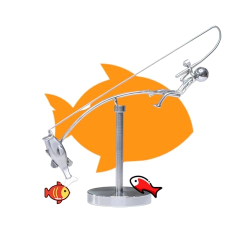 BLOOOK Kinetic Sculpture de pêche – Art métallique de pêcheur équilibrant, décoration de bureau en acier inoxydable poli, cadeau relaxant pour homme et bureau (lot de 1)