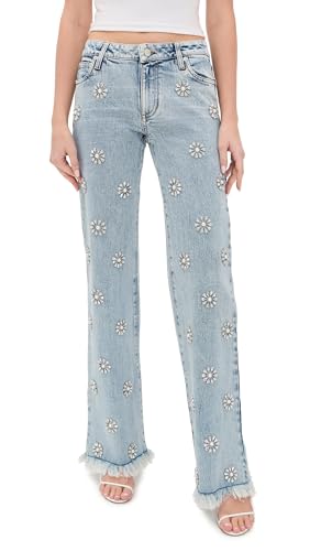 alice + olivia Women's Roxie Embellished Straight Flare Full Length Jeans