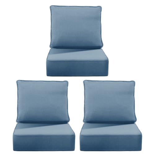 Image of 6 inch Thick Outdoor Chair Cushions, 24 inch x24 inch Patio Furniture Cushions | Set of 3 with Water Resistant & Removable Cover, UV Resistant, 30D High Density Sponge Patio Cushion, Baby Blue