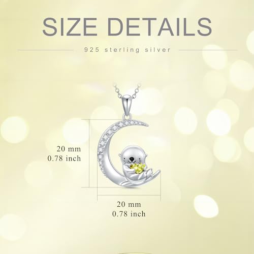 Image of PROESS Animal Birthstone Necklace 925 Sterling Silver Otter /Axolotl /Hippo /Elephant /Dachshund /Monkey /Red Panda Pendant Necklace Animal Birthstone Jewelry Gifts for Women
