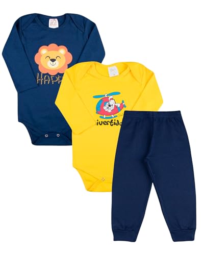 Kit Roupa de Bebê 18 Peças Body Estampado Manga Longa e Calça Mijão Algodão Menino (P)