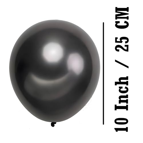 Image of Chrome Metallic Balloons Black 100 pcs Glossy Latex Balloon for Birthday Decoration Kit Wedding, Anniversary Floral Garland 10 Inch Helium Supported