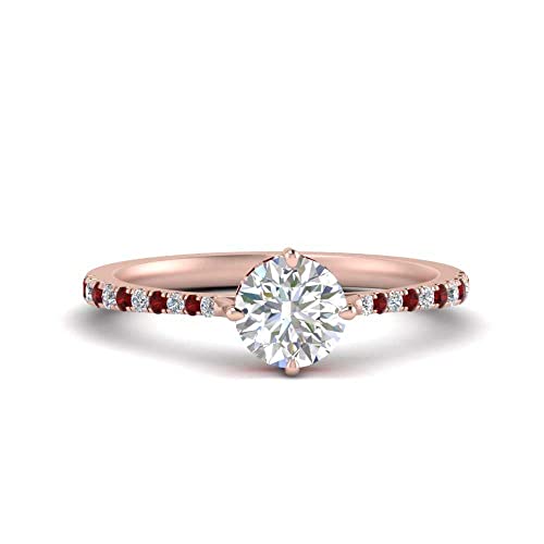 Image of Choose Your Gemstone Compass Point Under Halo Round Engagement Ring Rose Gold Plated Round Shape Side Stone Engagement Rings Lightweight Office Wear Everyday Gift Jewelry US Size 4 to 12