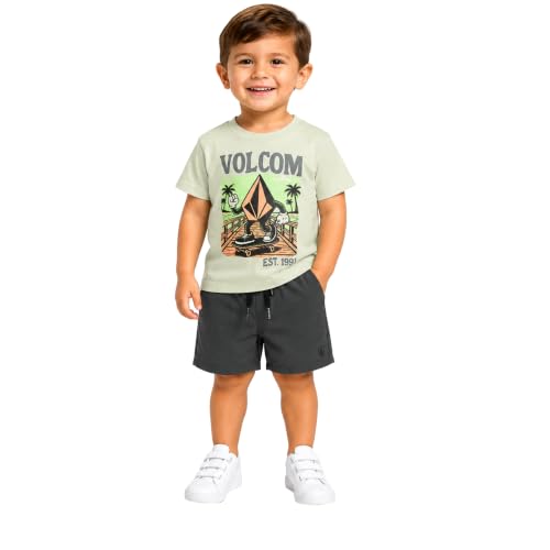 Image of Volcom Toddler Baby Boy Shorts Set - 2 Piece Short Sleeve Graphic Tees and Tech Stretch Shorts for Boys Infant Summer Clothes