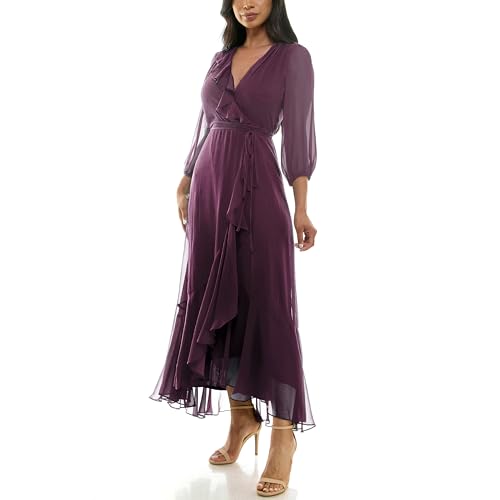 Image of Maison Tara Women's V-Neck Ruffle Faux Wrap Maxi Dress
