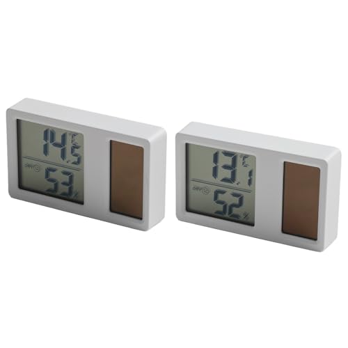 FUBESK Lot de 2 thermomètres hygromètres d'intérieur à énergie solaire avec affichage numérique pour la maison, le bureau et la crèche, blanc
