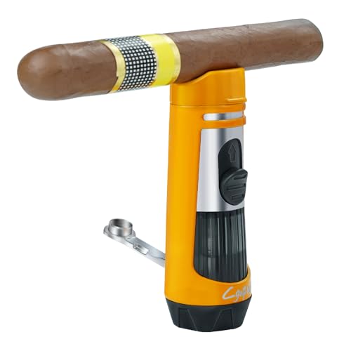Encendedor de antorcha recargable de butano doble jet amarillo miniatura 2