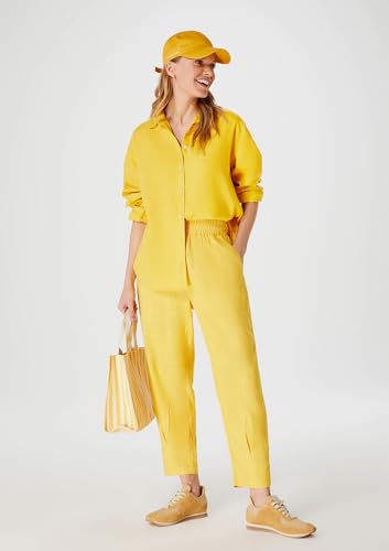 Camisa Feminina Manga Longa Oversized Em Linho - Amarelo M