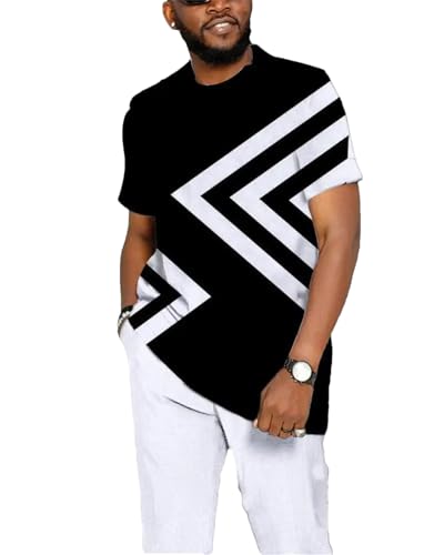 Men’s Casual Patchwork T-Shirt & Elastic Pants Set Summer Streetwear Two-Piece